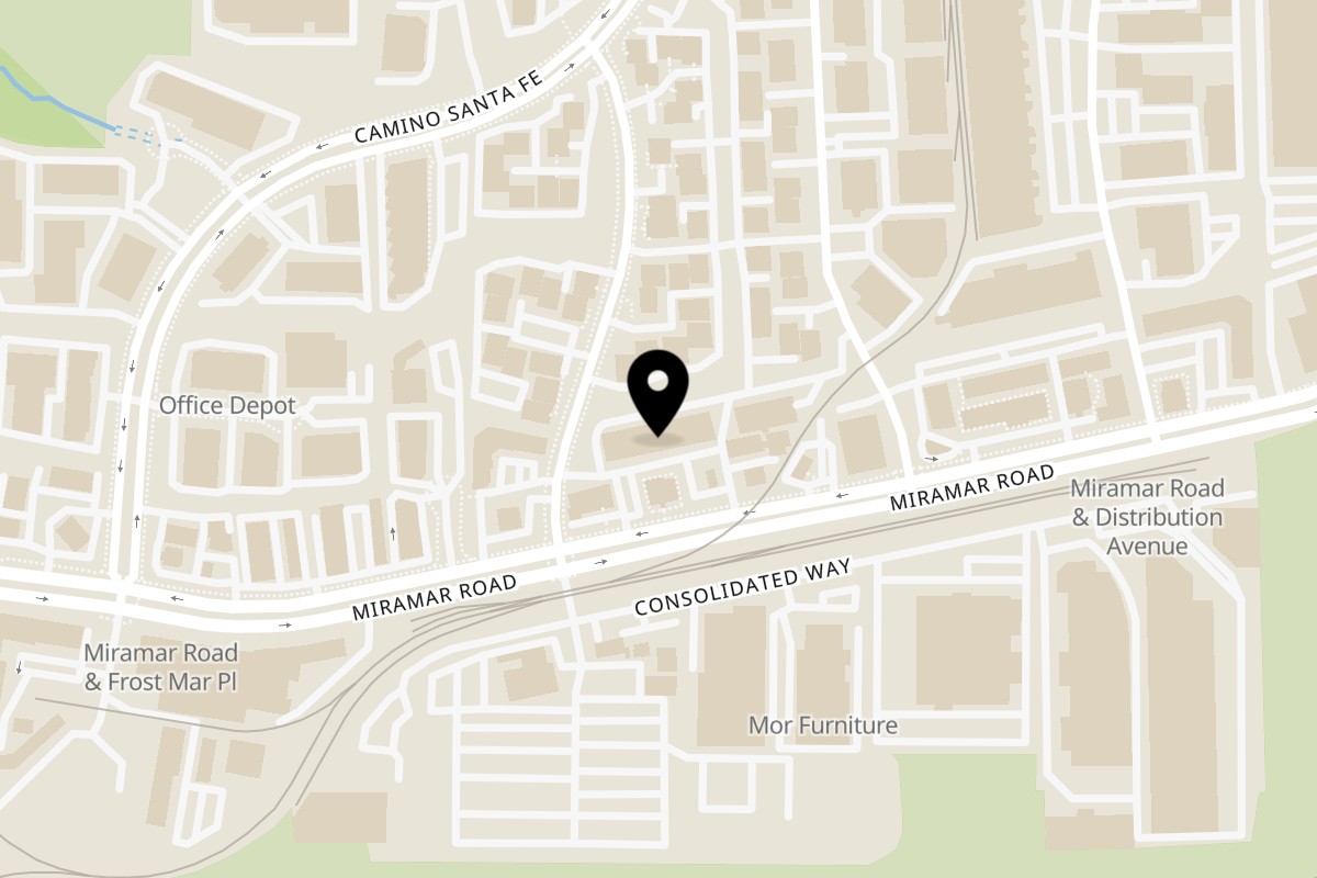 Map showing the location of Abbey's Real Texas BBQ on 6904 Miramar Rd #211 in San Diego