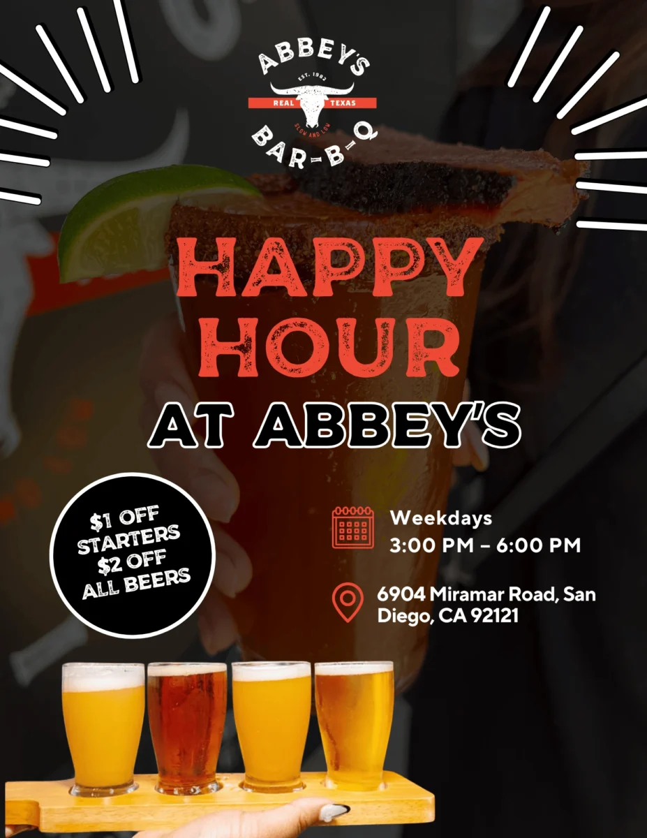 Happy Hour specials with $1 off starters and $2 off all beers, weekdays 3 PM to 6 PM